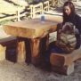 Girl sits on Table & Bench, Nature